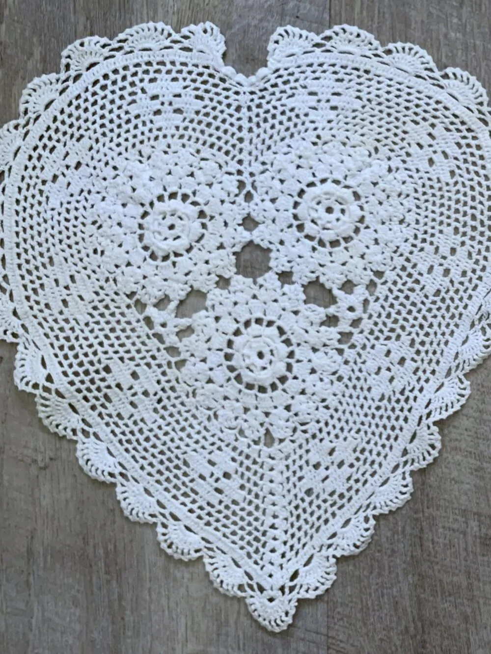 TWO Vintage 1980's HEART Shape Crocheted Doilies - 11-12
